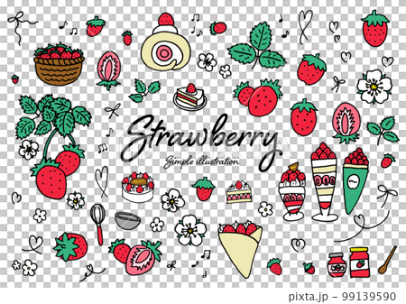 ペンを使った手描きのかわいいイチゴのイラスト素材 ペンを使った手描きのかわいいイチゴのイラスト素材 99139590