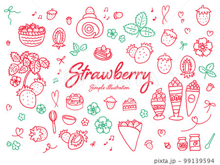 ペンを使った手描きのかわいいイチゴのイラスト素材 99139594