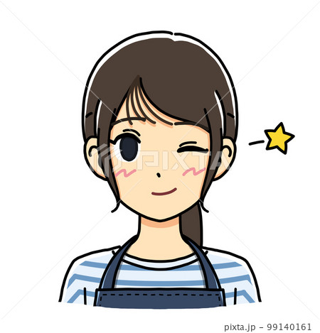 ウインクをしている若い主婦のイラスト（バストアップ） 99140161