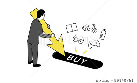 購入ボタンをクリックする人物のシンプルイラスト、ベクター 99140761