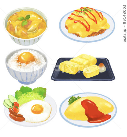 卵料理　イラストセット　オムライス　親子丼　卵かけご飯　卵焼き　目玉焼き 99143003