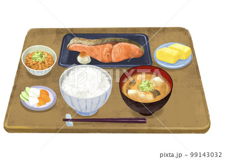 朝ご飯　朝食　焼き魚　焼き鮭 99143032