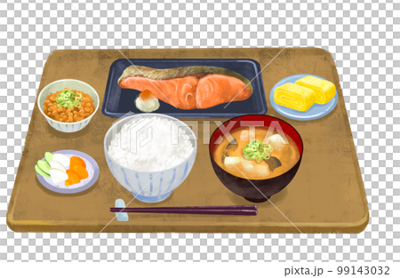 朝ご飯　朝食　焼き魚　焼き鮭 99143032