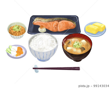 朝ご飯 朝食 焼き魚 焼き鮭 朝ご飯 朝食 焼き魚 焼き鮭 99143034