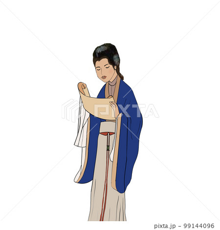 Pictures of ancient Chinese lady, reading the scroll  99144096