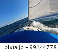 Sailboat against storm and waves in open sea. Concept of travel, adventure and vacation. 99144778