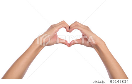 Woman hands making a heart shape on a white isolated background 99145334