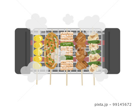 家庭用の焼き鳥器で焼く、焼き鳥のイラスト 99145672