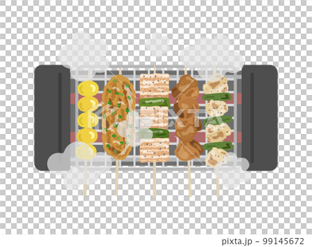 家庭用の焼き鳥器で焼く、焼き鳥のイラスト 99145672