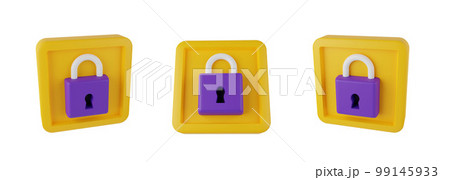 3D lock icon set, cartoon padlock illustration kit, digital computer render data security, keyhole.  99145933