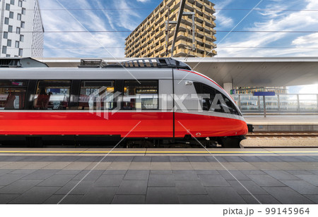 High speed train on the train station at sunset in Vienna High speed train on the train station at sunset in Vienna 99145964