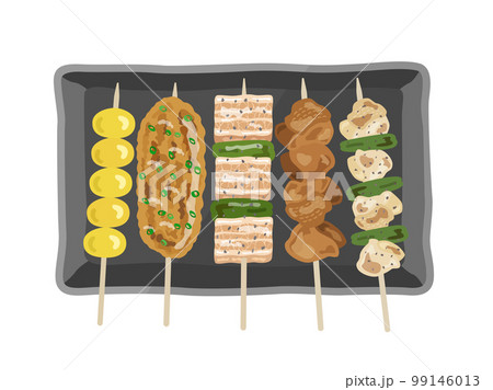 皿に盛り付けられた、焼き鳥セットのイラスト 99146013