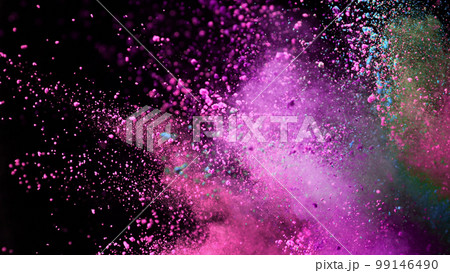 Colored powder explosion. Abstract closeup dust on backdrop. Colored powder explosion. Abstract closeup dust on backdrop. 99146490