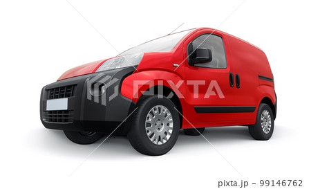 Red Small commercial delivery van on a white background. Courier delivery of orders. 3d rendering Red Small commercial delivery van on a white background. Courier delivery of orders. 3d rendering 99146762