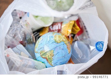 The concept of the problem of ecology and World Environment Day. Globe of the earth with plastic garbage on a white background. Social advertising, with a place to copy. High quality photo The concept of the problem of ecology and World Environment Day. Globe of the earth with plastic garbage on a white background. Social advertising, with a place to copy. High quality photo 99146771