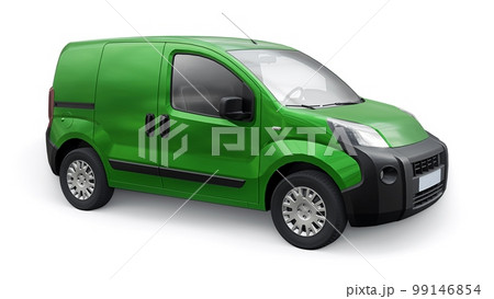 Small commercial green delivery van on a white background. Courier delivery of orders. 3d rendering Small commercial green delivery van on a white background. Courier delivery of orders. 3d rendering 99146854