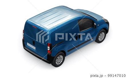 Blue Small commercial delivery van on a white background. Courier delivery of orders. 3d rendering Blue Small commercial delivery van on a white background. Courier delivery of orders. 3d rendering 99147010
