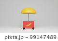 3d illustration hot dog stall with yellow umbrella 99147489