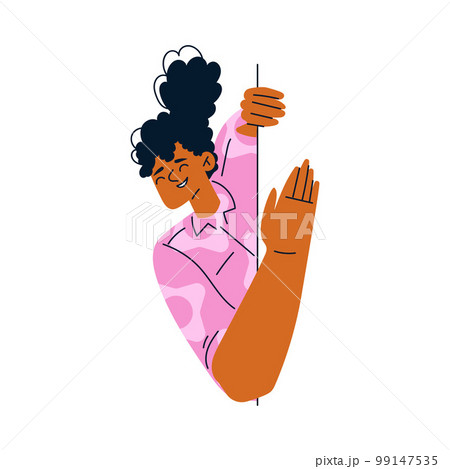 African American Woman Character Looking Out and Peeking from Corner or Wall Vector Illustration African American Woman Character Looking Out and Peeking from Corner or Wall Vector Illustration 99147535
