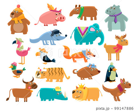 Cute Animal Sticker Isolated on White Background Big Vector Set 99147886
