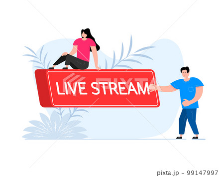 People press button with text live stream. Click button for app and web design. 99147997