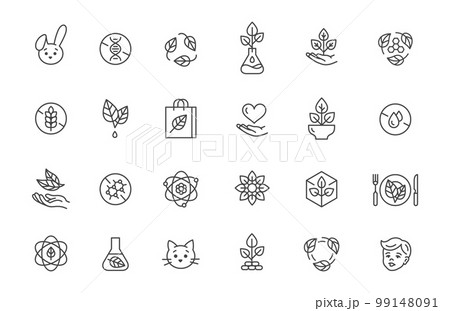 Eco icons collection. No gluten, children safe, no tested animal signs. Marks for food, clothes, plastic, toys, kitchen tools and cosmetics. Fresh organic vector symbols Eco icons collection. No gluten, children safe, no tested animal signs. Marks for food, clothes, plastic, toys, kitchen tools and cosmetics. Fresh organic vector symbols 99148091