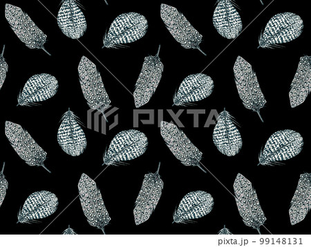 Seamless pattern. Watercolor feathers isolated on black background for kids design. Easter. Seamless pattern. Watercolor feathers isolated on black background for kids design. Easter. 99148131