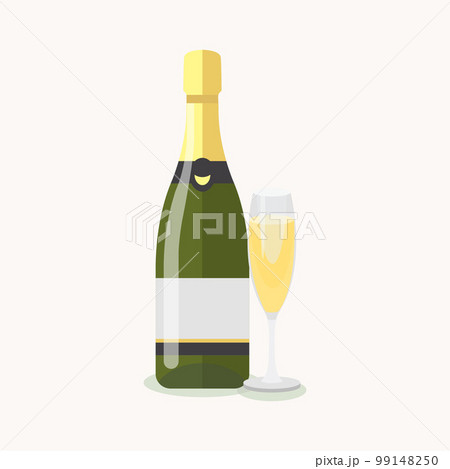 Champagne bottle with glass. Flat illustration. Champagne bottle with glass. Flat illustration. 99148250