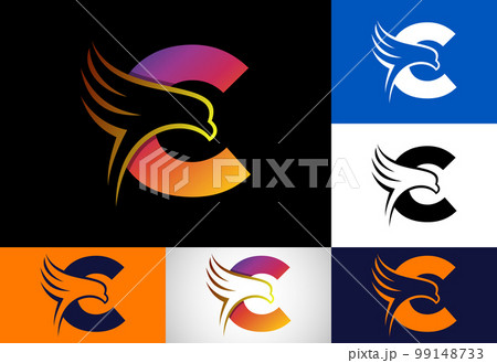 Initial C monogram letter with Eagle head negative space symbol. Creative Eagle head logo design 99148733
