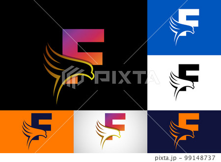 Initial F monogram letter with Eagle head negative space symbol. Creative Eagle head logo design 99148737