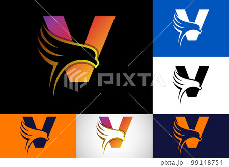 Initial V monogram letter with Eagle head negative space symbol. Creative Eagle head logo design 99148754