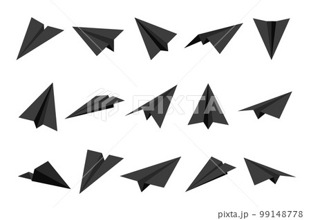 Realistic black handmade paper planes isolated on white background. Origami aircraft in flat style. Vector illustration. 99148778