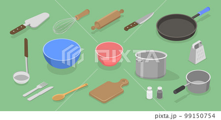 3D Isometric Flat Vector Set of Kitchen Utensils 99150754