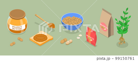 3D Isometric Flat Vector Set of Peanut Snacks 99150761