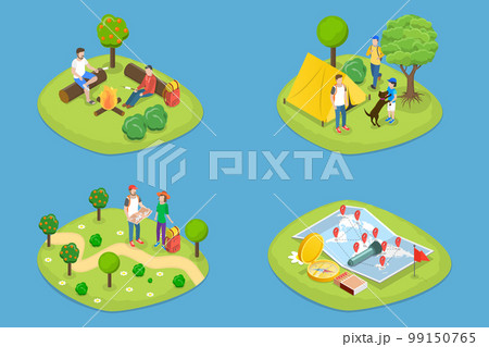 3D Isometric Flat Vector Set of Trail Adventures 99150765
