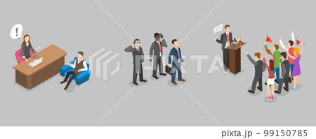 3D Isometric Flat Vector Set of Scenes with Politicians 99150785
