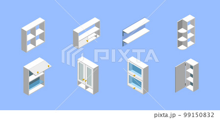 3D Isometric Flat Vector Set of Kitchen Cabinets 99150832