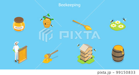 3D Isometric Flat Vector Set of Beekeeping 3D Isometric Flat Vector Set of Beekeeping 99150833