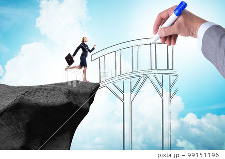 Hand drawing bridge in business concept Hand drawing bridge in business concept 99151196