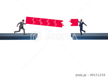 Concept of teamwork with bridge being built 99151250