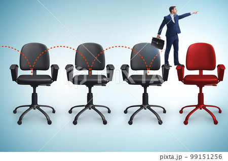 Promotion concept with office chairs and businessman Promotion concept with office chairs and businessman 99151256