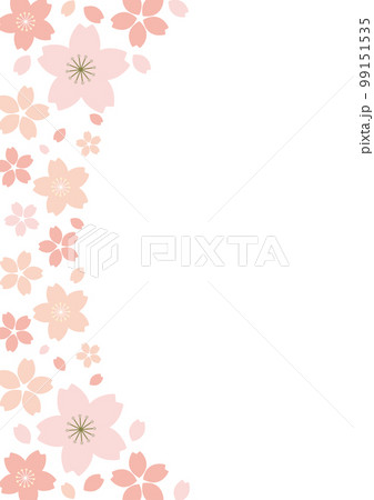 桜の縦フレーム　左にアーチの並びの桜の花のイラスト	 99151535