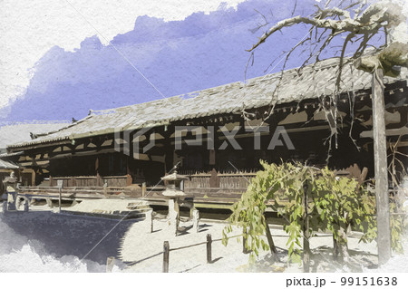 水彩画風 法隆寺 絵殿・舎利殿 奈良県生駒郡斑鳩町 水彩画風 法隆寺 絵殿・舎利殿 奈良県生駒郡斑鳩町 99151638