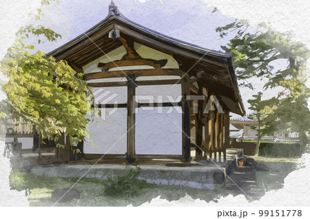 水彩画風 法隆寺 細殿・食堂 奈良県生駒郡斑鳩町 水彩画風 法隆寺 細殿・食堂 奈良県生駒郡斑鳩町 99151778