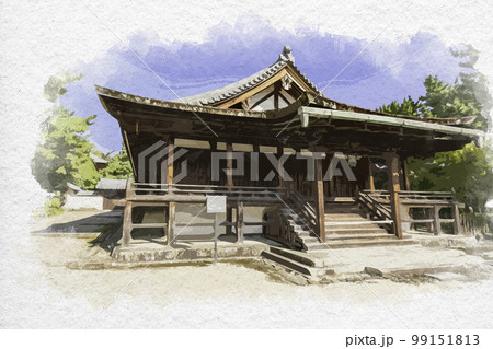 水彩画風 法隆寺 三経院・西室 奈良県生駒郡斑鳩町 水彩画風 法隆寺 三経院・西室 奈良県生駒郡斑鳩町 99151813