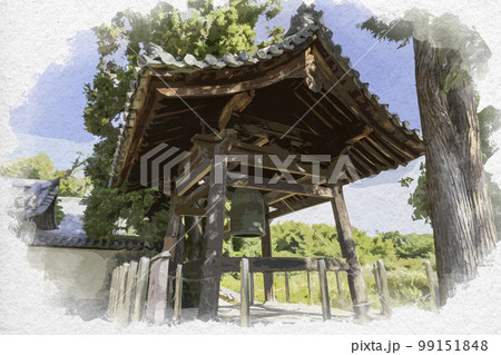 水彩画風 法隆寺 時の鐘 奈良県生駒郡斑鳩町 水彩画風 法隆寺 時の鐘 奈良県生駒郡斑鳩町 99151848
