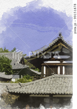 水彩画風 法隆寺 鐘楼 奈良県生駒郡斑鳩町 水彩画風 法隆寺 鐘楼 奈良県生駒郡斑鳩町 99151878