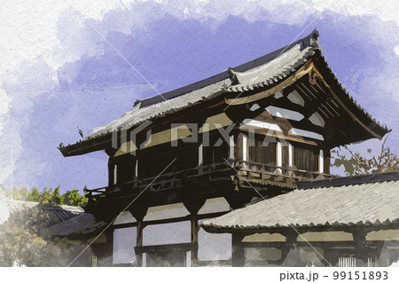 水彩画風 法隆寺 鐘楼 奈良県生駒郡斑鳩町 水彩画風 法隆寺 鐘楼 奈良県生駒郡斑鳩町 99151893