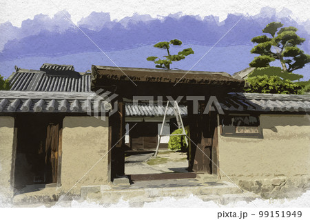 水彩画風　法隆寺　聖徳宗宗務所　奈良県生駒郡斑鳩町 99151949