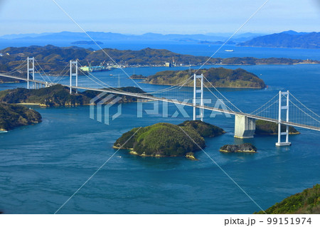 【愛媛県】快晴の来島海峡大橋の眺望（しまなみ海道） 99151974